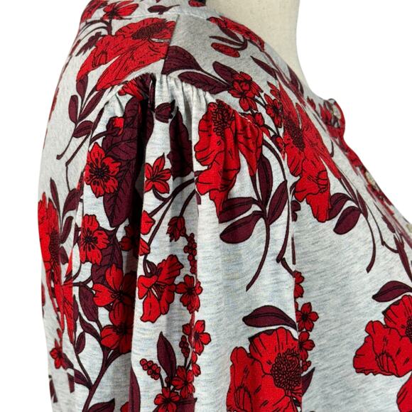 Liz Claiborne Large Top Floral Long Sleeve Round Neck Partial Button Lightweight - Picture 4 of 8